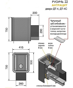 Печь банная Везувий Русичъ Антрацит 22 (ДТ-4С)